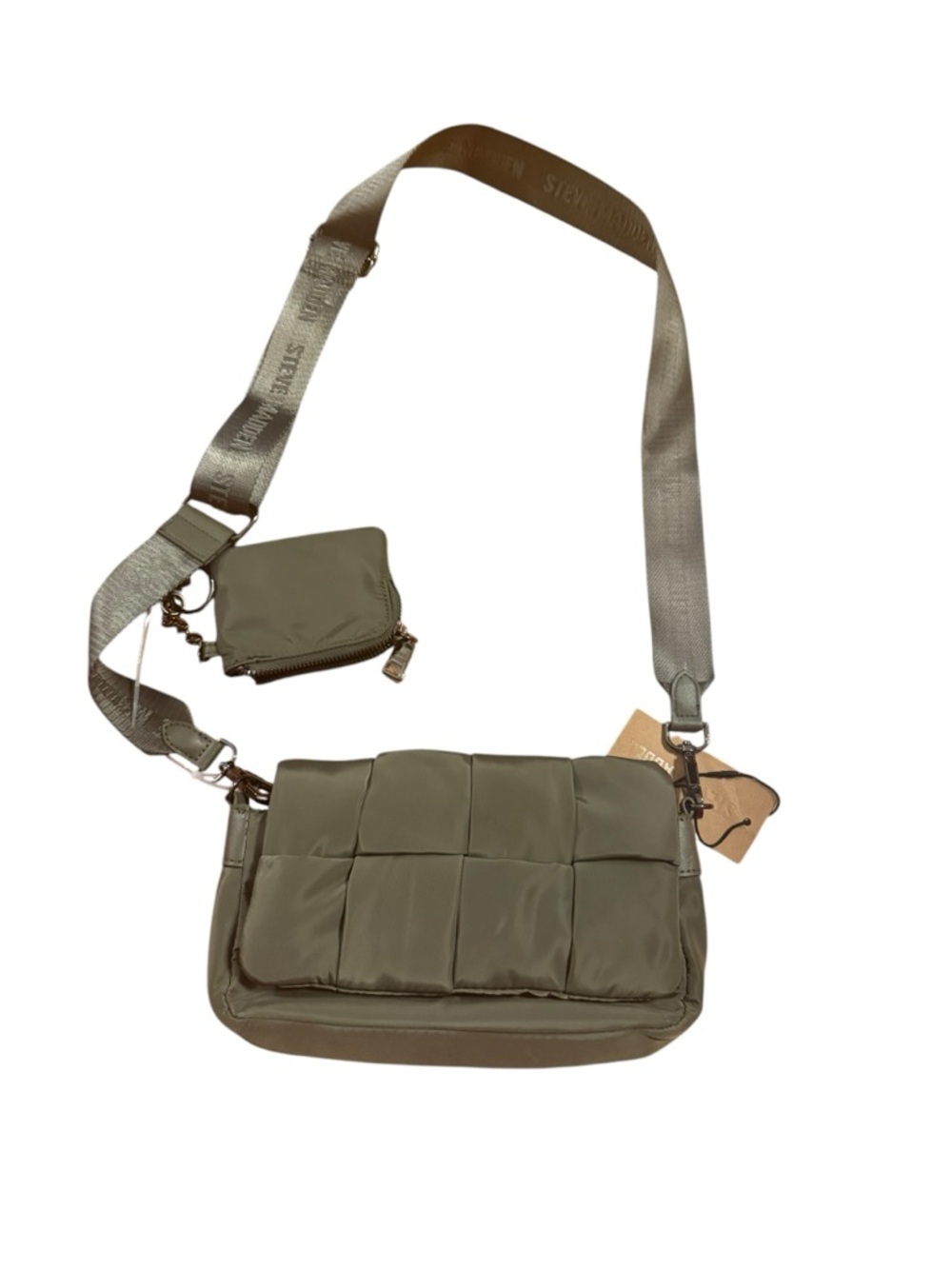 Steve Madden Quilted Olive Crossbody Messenger Bag w/ Detachable Coin Pouch NWT